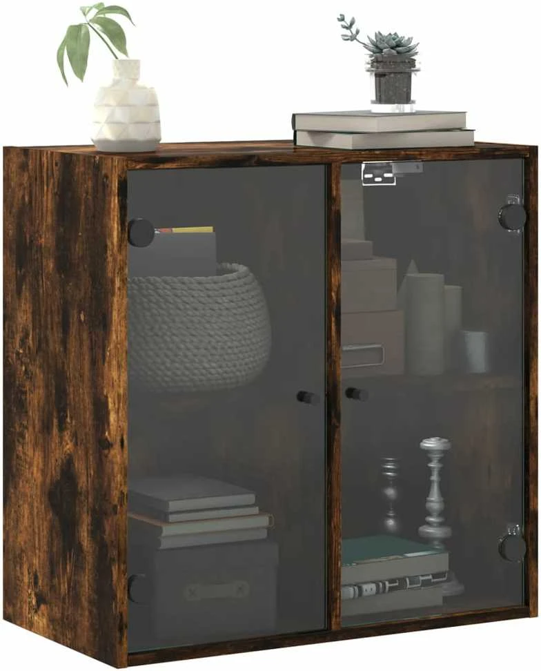 Sieninė spintelė su stiklinėmis durelėmis, dūminė, 68x37x68,5cm