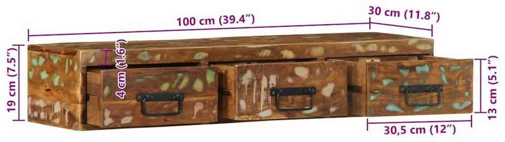 Sieninė televizoriaus spintelė, 100x30x19cm, perdirbta mediena