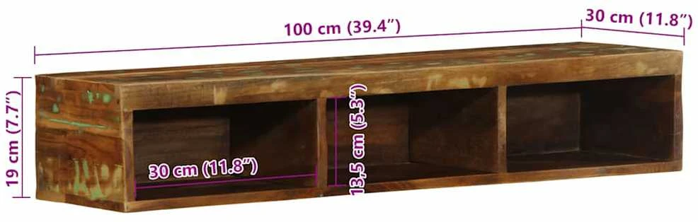 Sieninė televizoriaus spintelė, 100x30x19cm, perdirbta mediena