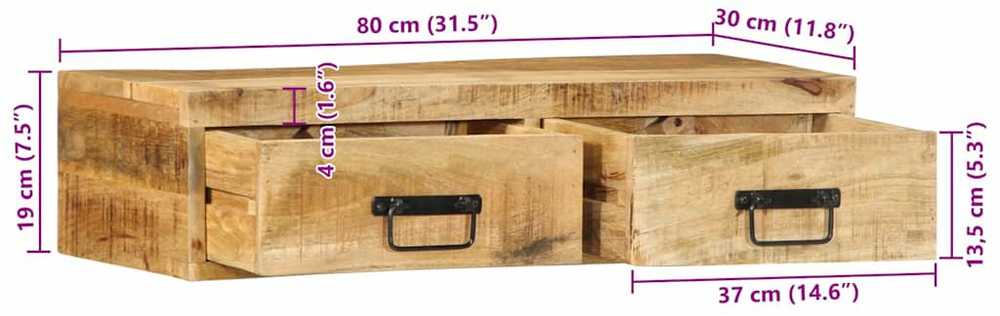 Sieninė televizoriaus spintelė, 80x30x19cm, mango mediena