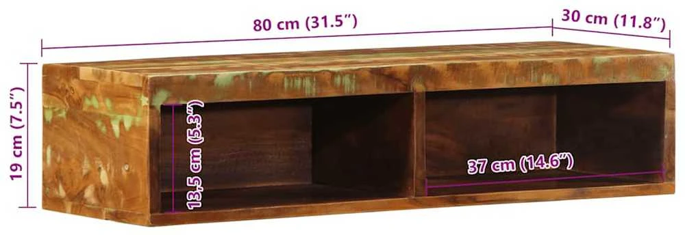 Sieninė televizoriaus spintelė, 80x30x19cm, perdirbta mediena
