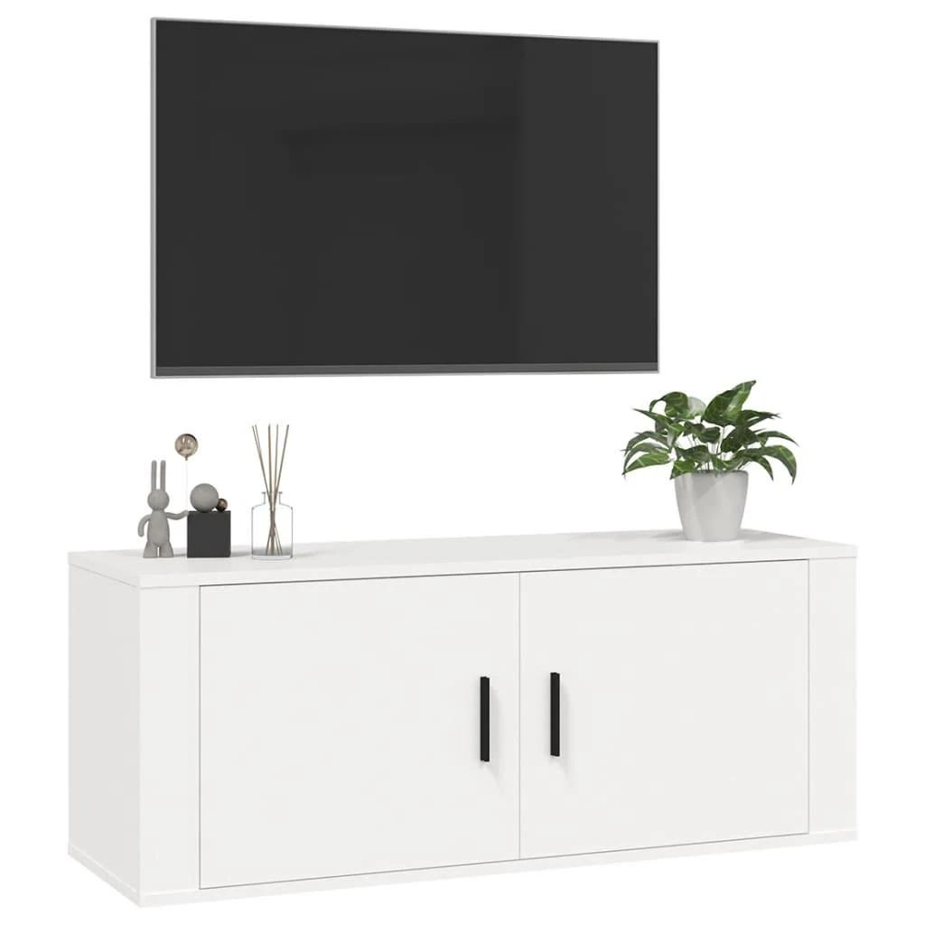 TV staliukas Sieninė televizoriaus spintelė, balta, 100x34,5x40cm