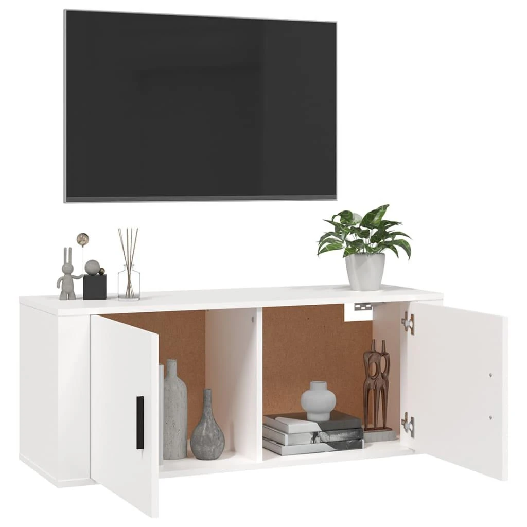 TV staliukas Sieninė televizoriaus spintelė, balta, 100x34,5x40cm