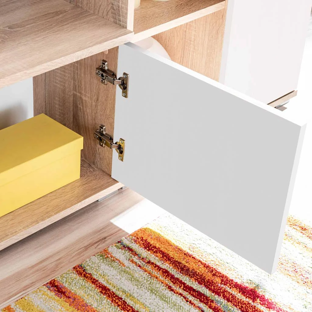 TV staliukas Sieninė TV sekcija su LED švies., Sonoma ąžuolo mediena, balta
