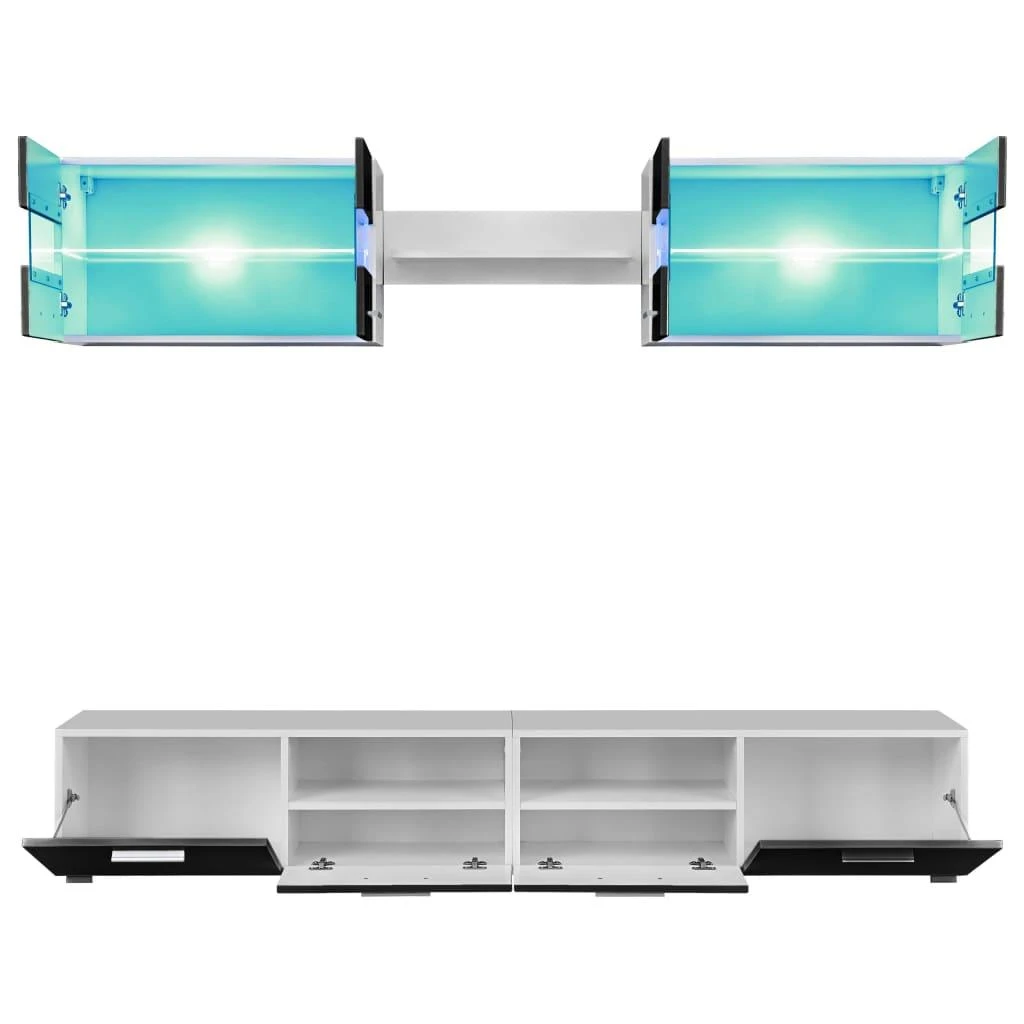 TV staliukas Sieninė TV sekcija su LED šviesomis, 5 d., blizgi, juoda