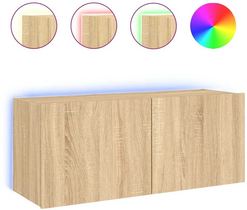 TV staliukas Sieninė TV spintelė su LED lemputėmis, ąžuolo, 100x35x41cm