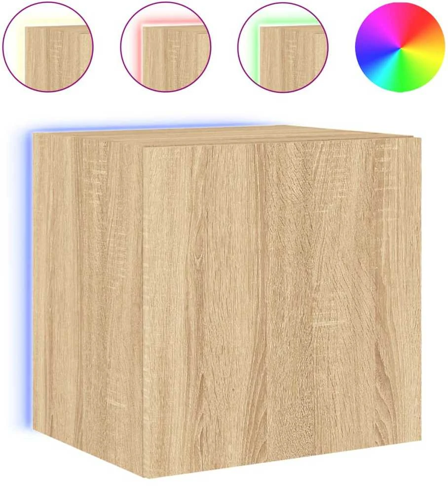 TV staliukas Sieninė TV spintelė su LED lemputėmis, ąžuolo, 40,5x35x40cm