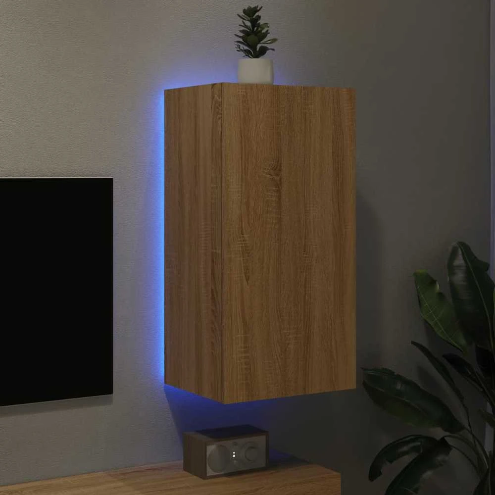 TV staliukas Sieninė TV spintelė su LED lemputėmis, ąžuolo, 40,5x35x80cm