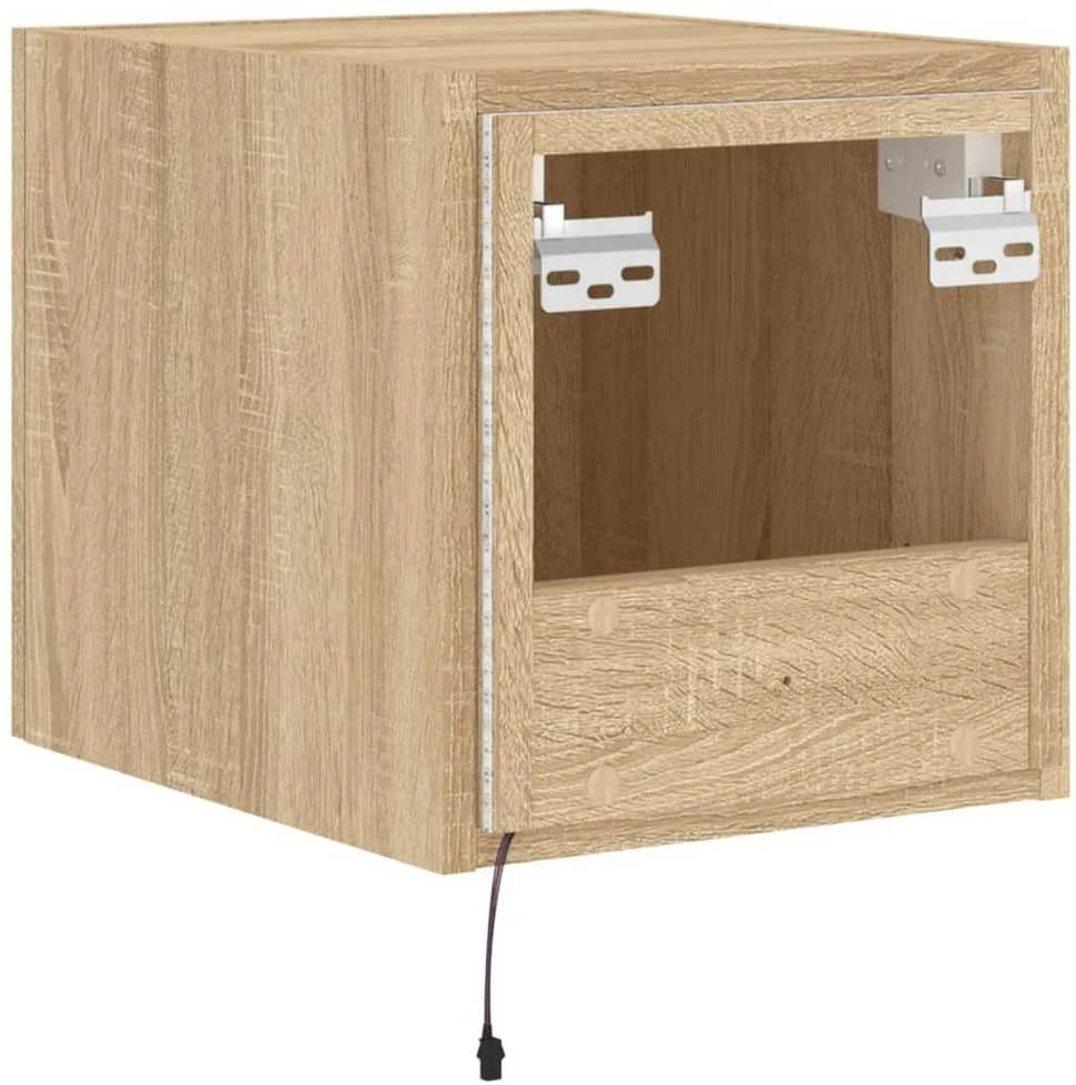 TV staliukas Sieninė TV spintelė su LED lemputėmis, ąžuolo, 30,5x35x30cm