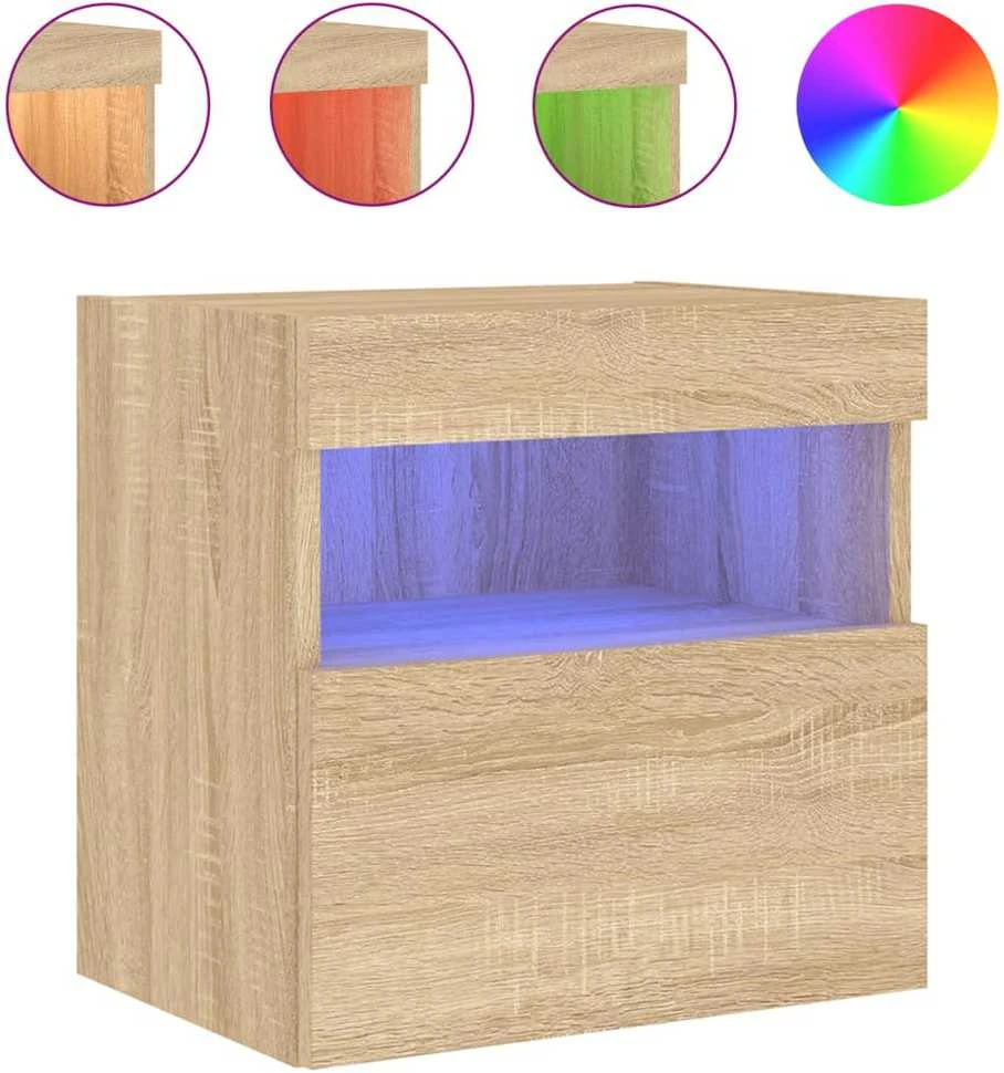 TV staliukas Sieninė TV spintelė su LED lemputėmis, ąžuolo, 40x30x40cm