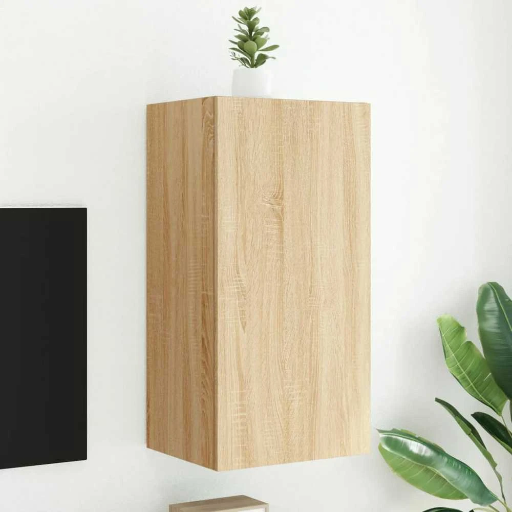 TV staliukas Sieninė TV spintelė su LED lemputėmis, ąžuolo, 40,5x35x80cm