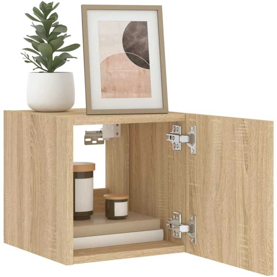 TV staliukas Sieninė TV spintelė su LED lemputėmis, ąžuolo, 30,5x35x30cm