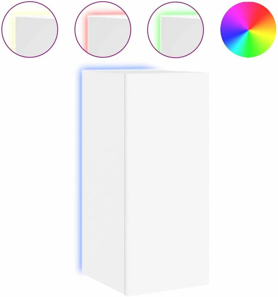 TV staliukas Sieninė TV spintelė su LED lemputėmis, balta, 30,5x35x70cm