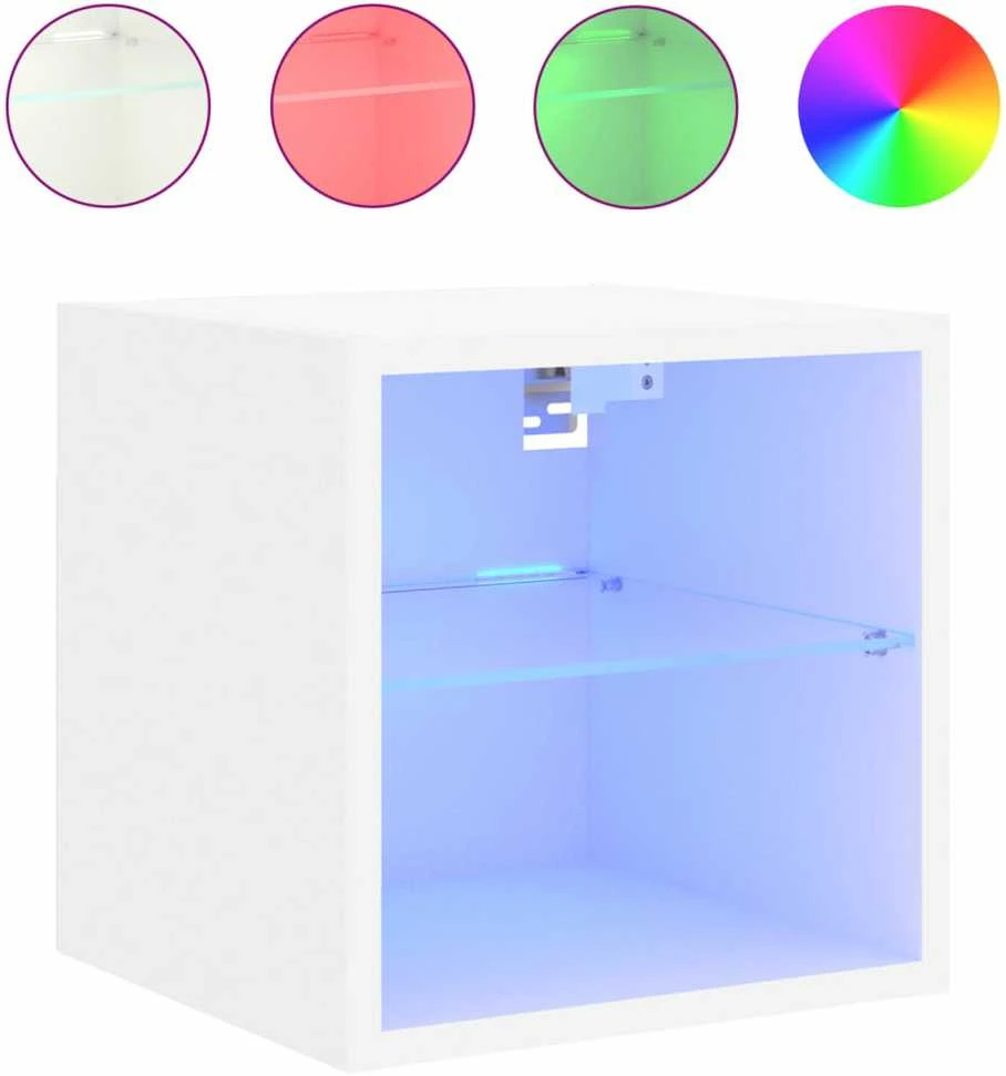 TV staliukas Sieninė TV spintelė su LED lemputėmis, balta, 30x28,5x30cm