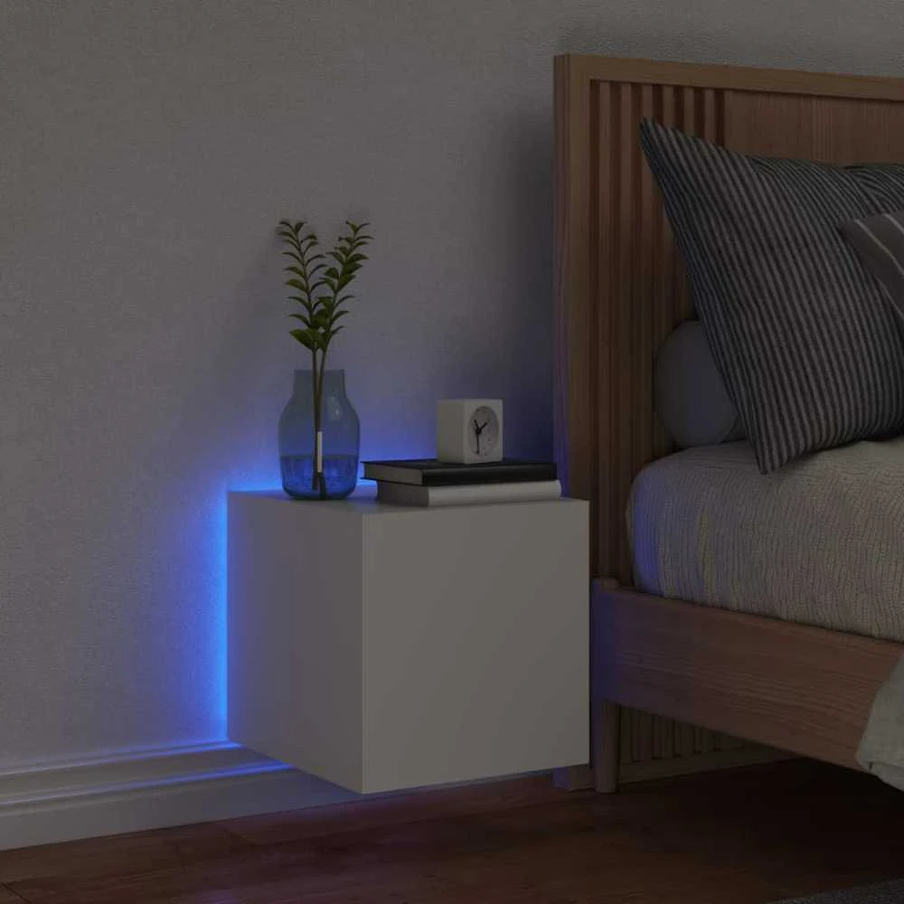 TV staliukas Sieninė TV spintelė su LED lemputėmis, balta, 30,5x35x30cm