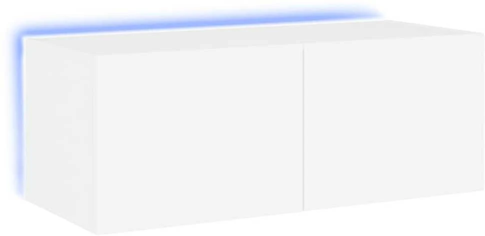 TV staliukas Sieninė TV spintelė su LED lemputėmis, balta, 80x35x31cm