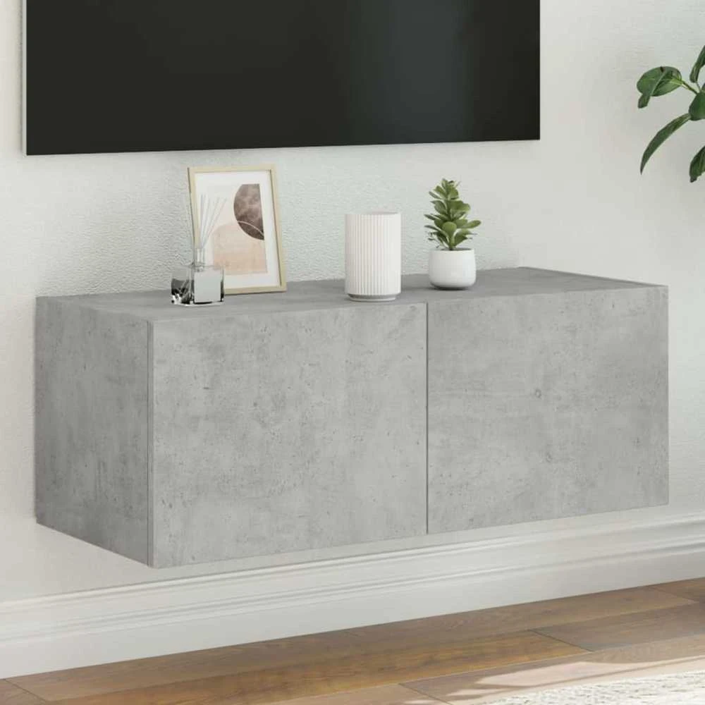 TV staliukas Sieninė TV spintelė su LED lemputėmis, betono pilka, 80x35x31cm
