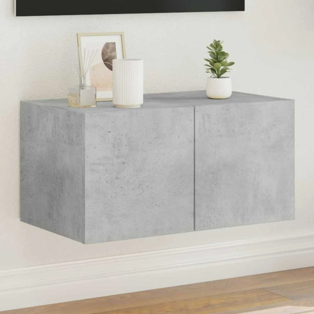 TV staliukas Sieninė TV spintelė su LED lemputėmis, betono pilka, 60x35x31cm