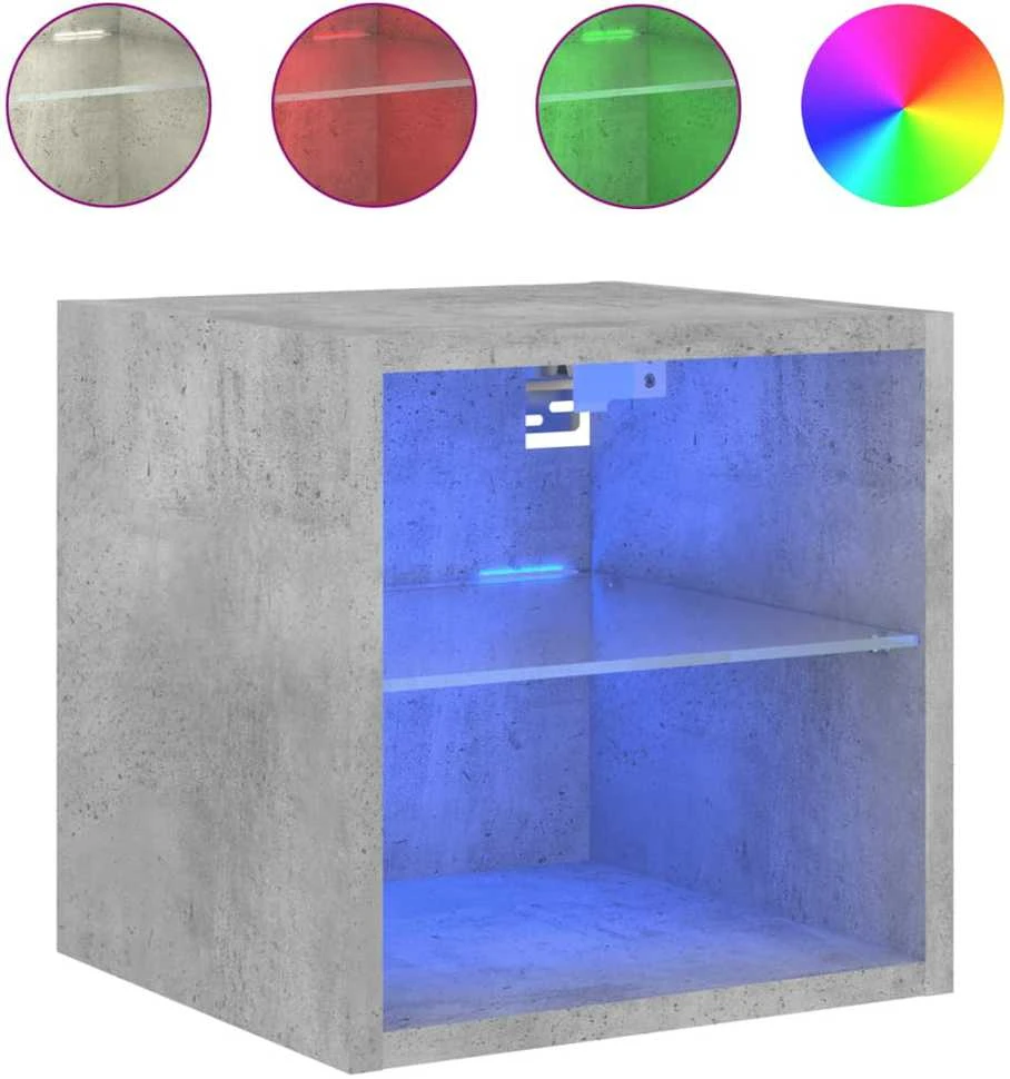 TV staliukas Sieninė TV spintelė su LED lemputėmis, betono, 30x28,5x30cm