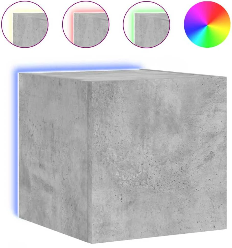 TV staliukas Sieninė TV spintelė su LED lemputėmis, betono, 30,5x35x30cm