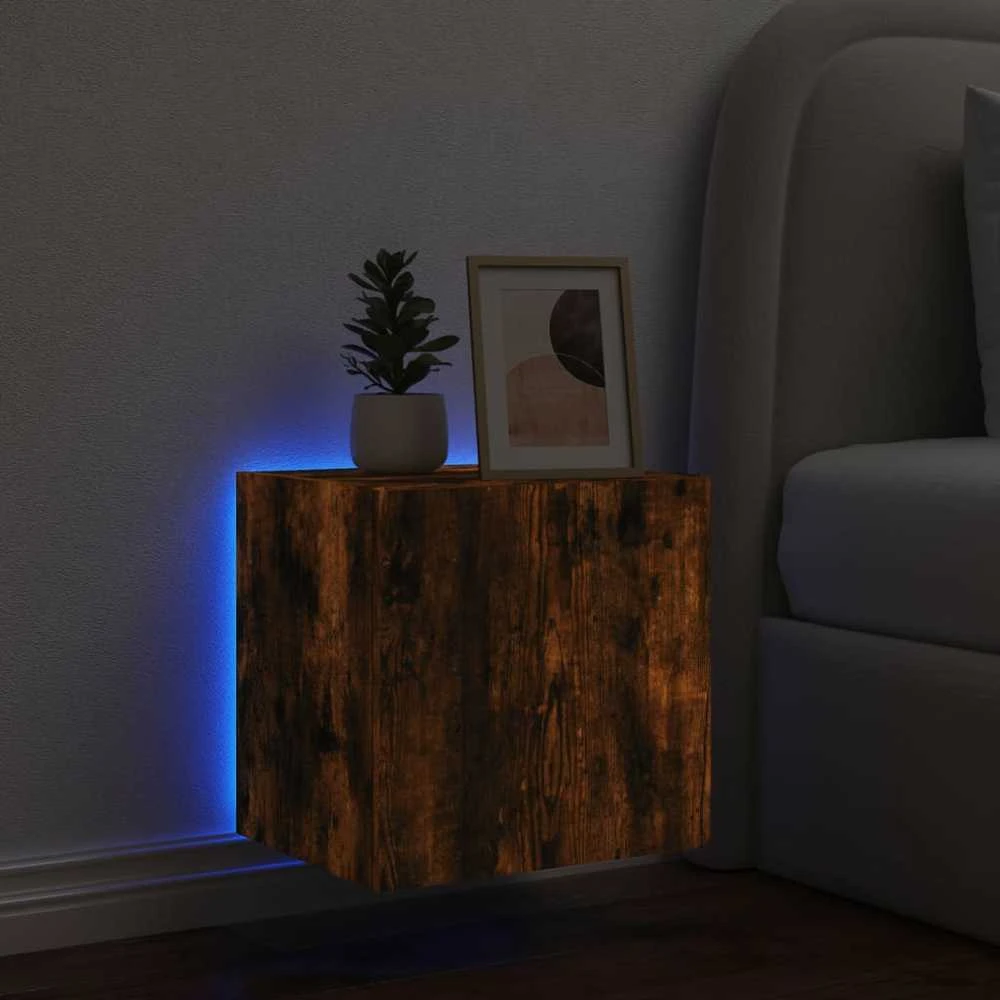 TV staliukas Sieninė TV spintelė su LED lemputėmis, dūminė, 40,5x35x40cm