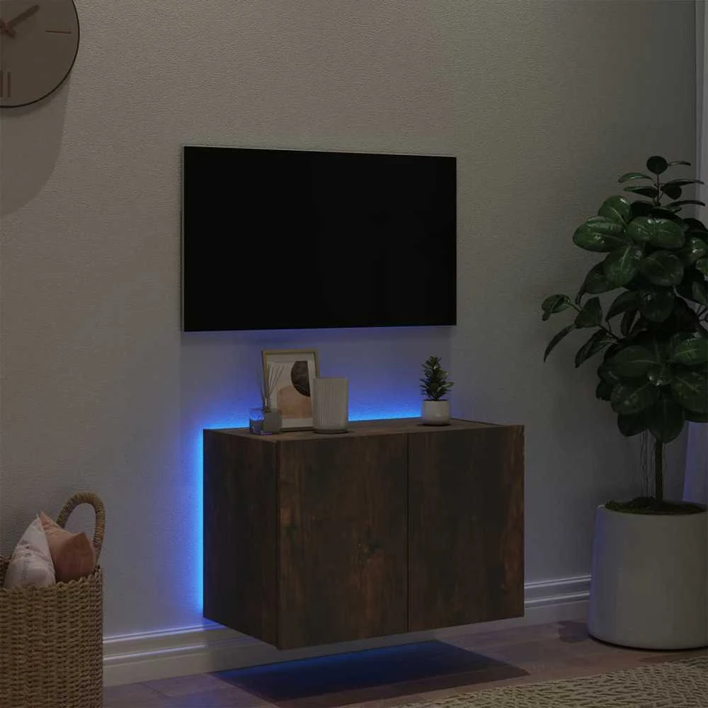 TV staliukas Sieninė TV spintelė su LED lemputėmis, dūminė, 60x35x41cm