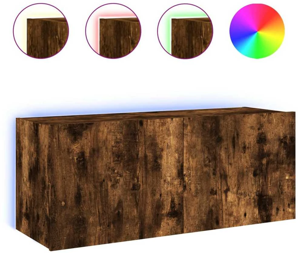 TV staliukas Sieninė TV spintelė su LED lemputėmis, dūminė, 100x35x41cm