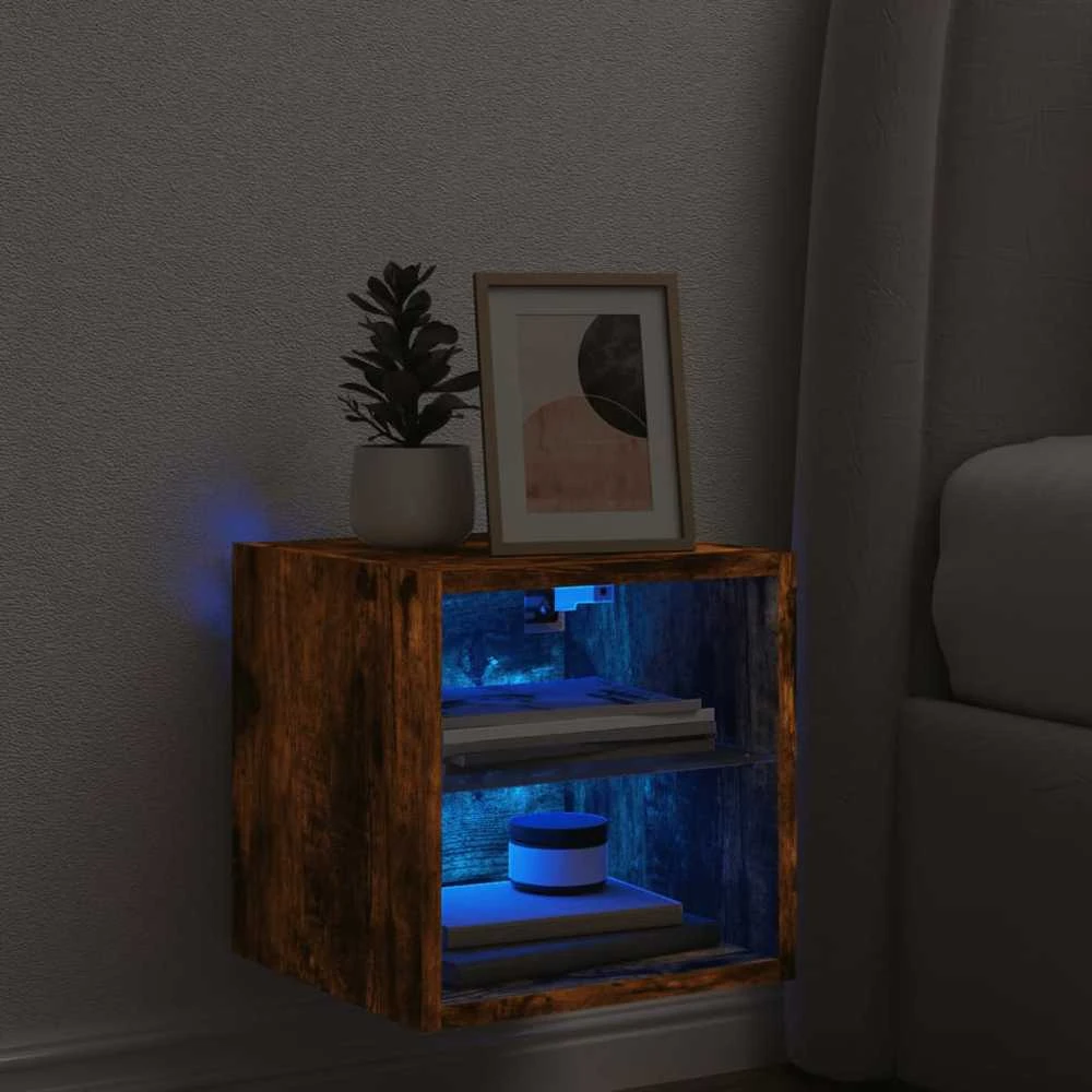TV staliukas Sieninė TV spintelė su LED lemputėmis, dūminė, 30x28,5x30cm