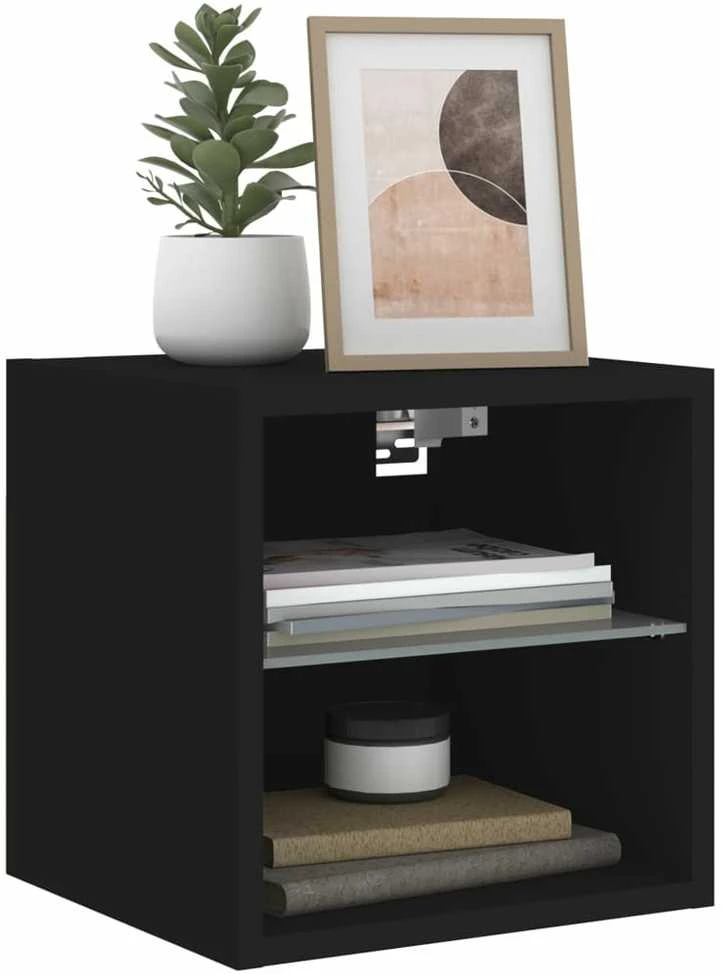 TV staliukas Sieninė TV spintelė su LED lemputėmis, juoda, 30x28,5x30cm