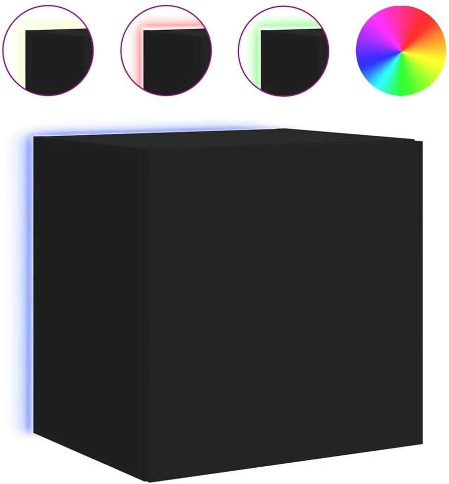 TV staliukas Sieninė TV spintelė su LED lemputėmis, juoda, 40,5x35x40cm