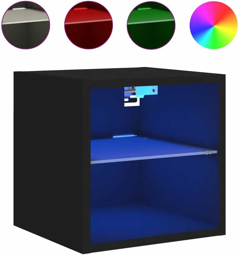 TV staliukas Sieninė TV spintelė su LED lemputėmis, juoda, 30x28,5x30cm