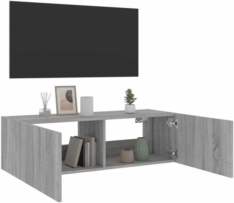 TV staliukas Sieninė TV spintelė su LED lemputėmis, pilka, 100x35x31cm