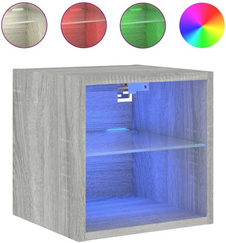TV staliukas Sieninė TV spintelė su LED lemputėmis, pilka, 30x28,5x30cm