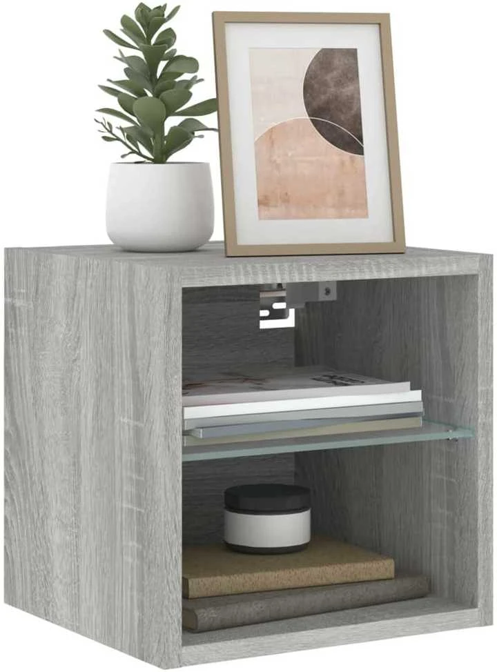 TV staliukas Sieninė TV spintelė su LED lemputėmis, pilka, 30x28,5x30cm