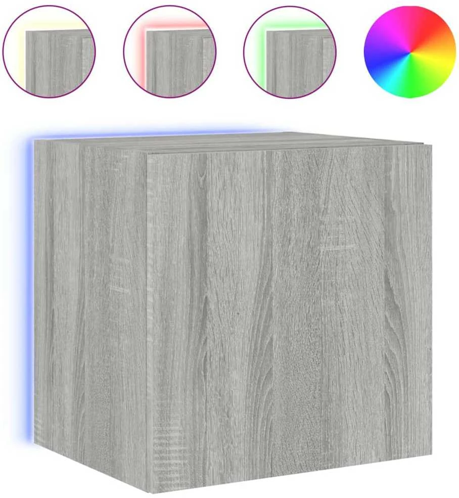 TV staliukas Sieninė TV spintelė su LED lemputėmis, pilka, 40,5x35x40cm