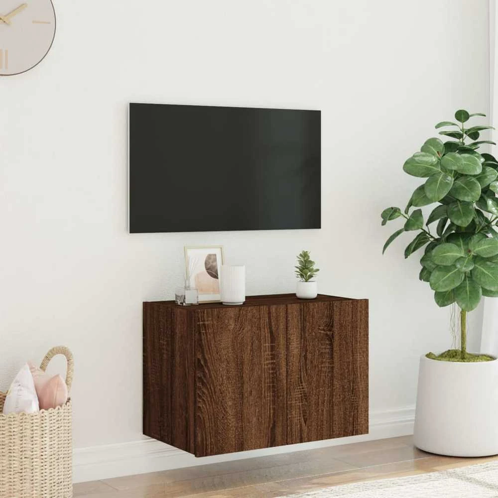 TV staliukas Sieninė TV spintelė su LED lemputėmis, ruda ąžuolo, 60x35x41cm