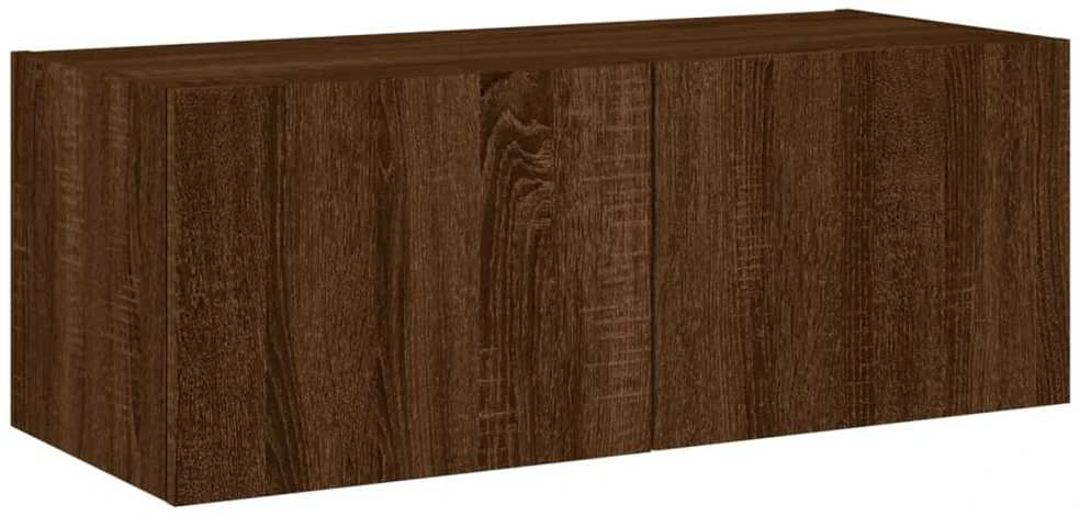 TV staliukas Sieninė TV spintelė su LED lemputėmis, ruda ąžuolo, 80x35x31cm