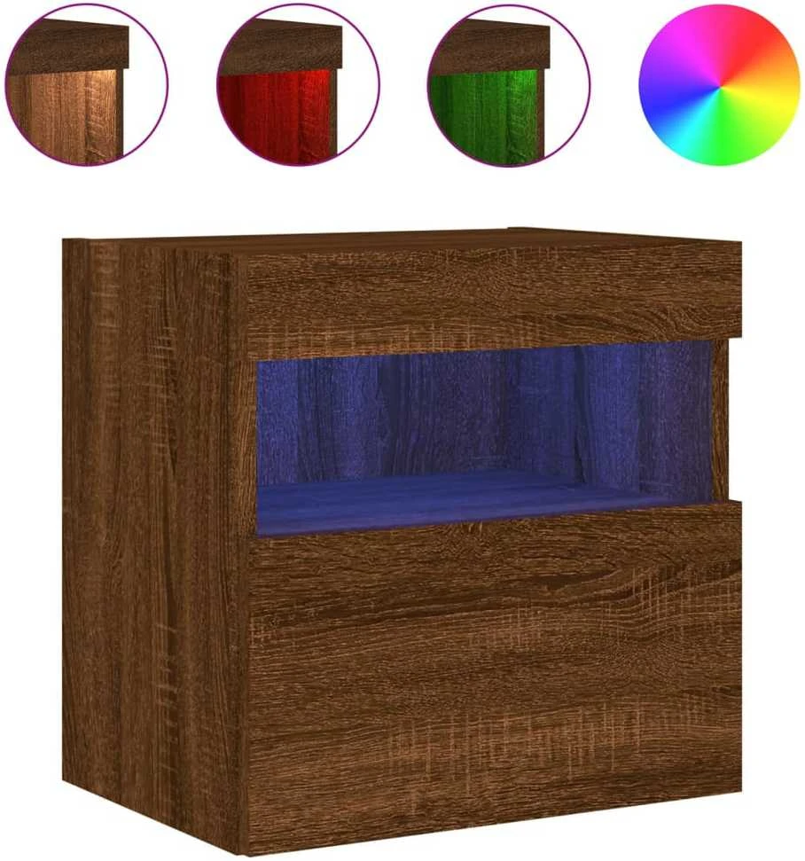 TV staliukas Sieninė TV spintelė su LED lemputėmis, ruda ąžuolo, 40x30x40cm