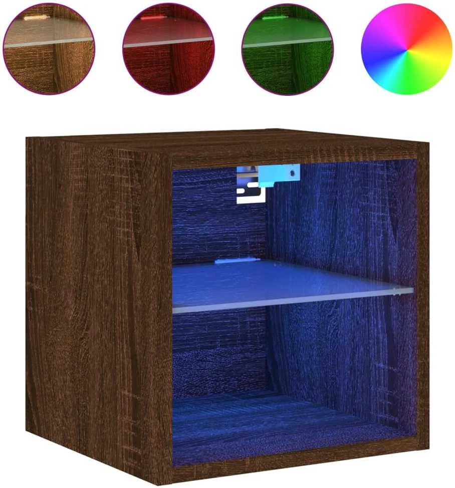 TV staliukas Sieninė TV spintelė su LED lemputėmis, ruda, 30x28,5x30cm