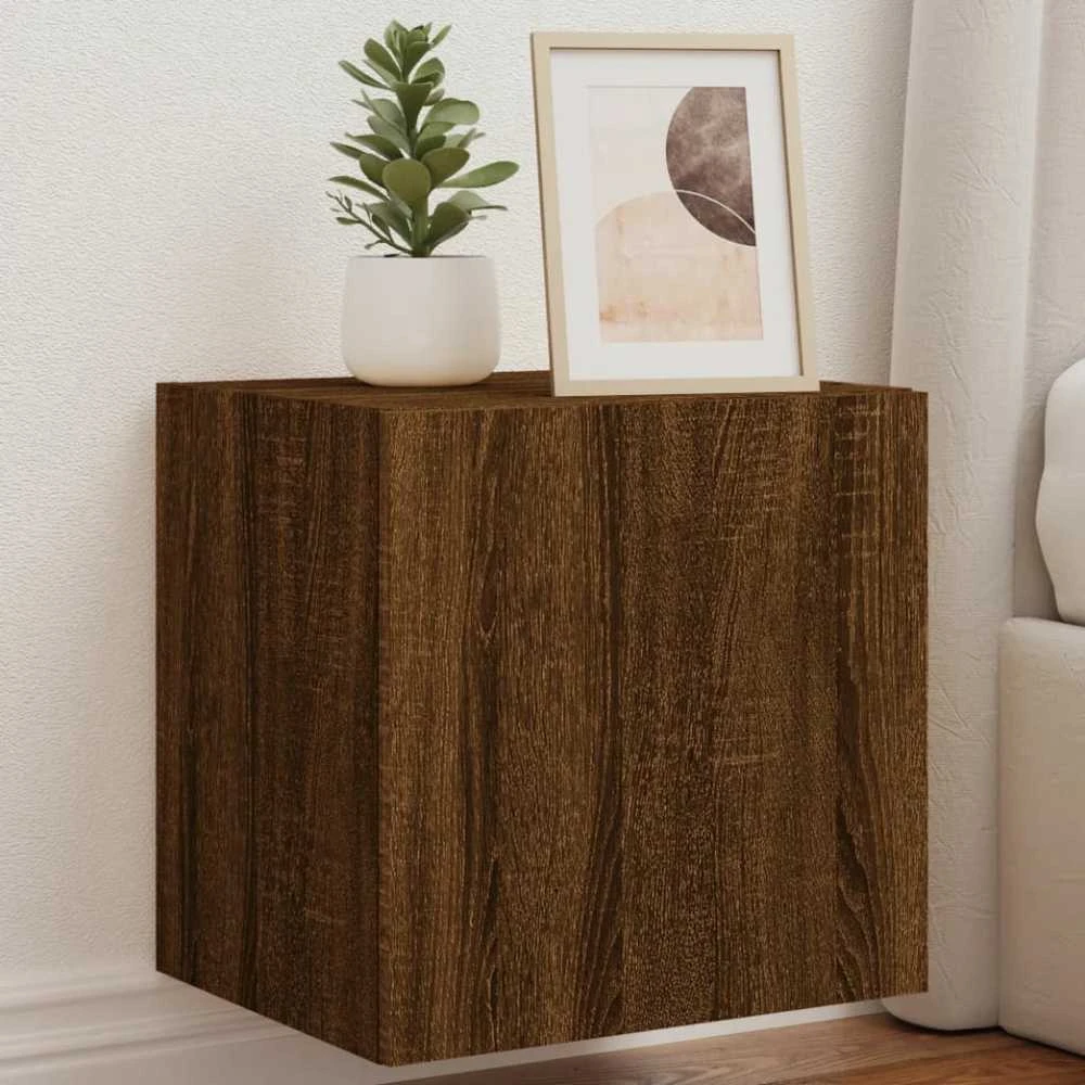 TV staliukas Sieninė TV spintelė su LED lemputėmis, ruda, 40,5x35x40cm