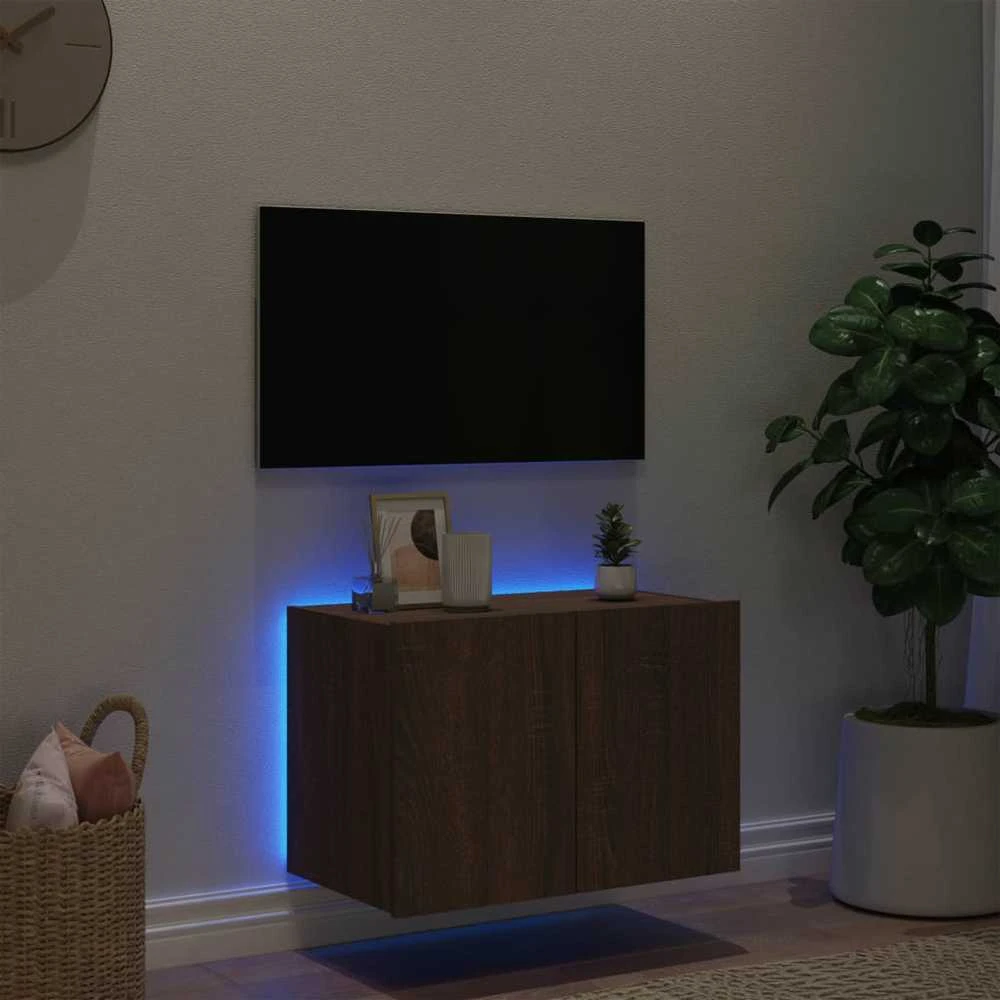TV staliukas Sieninė TV spintelė su LED lemputėmis, ruda ąžuolo, 60x35x41cm