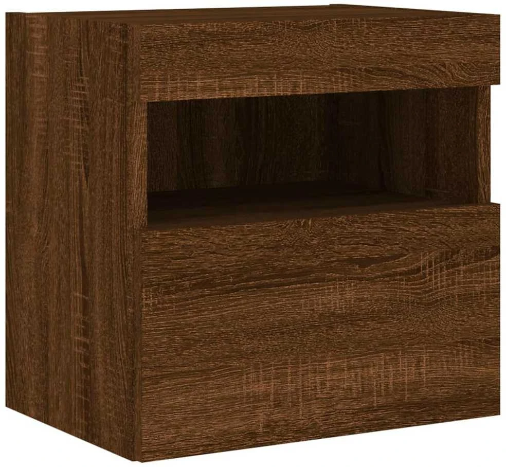 TV staliukas Sieninė TV spintelė su LED lemputėmis, ruda ąžuolo, 40x30x40cm