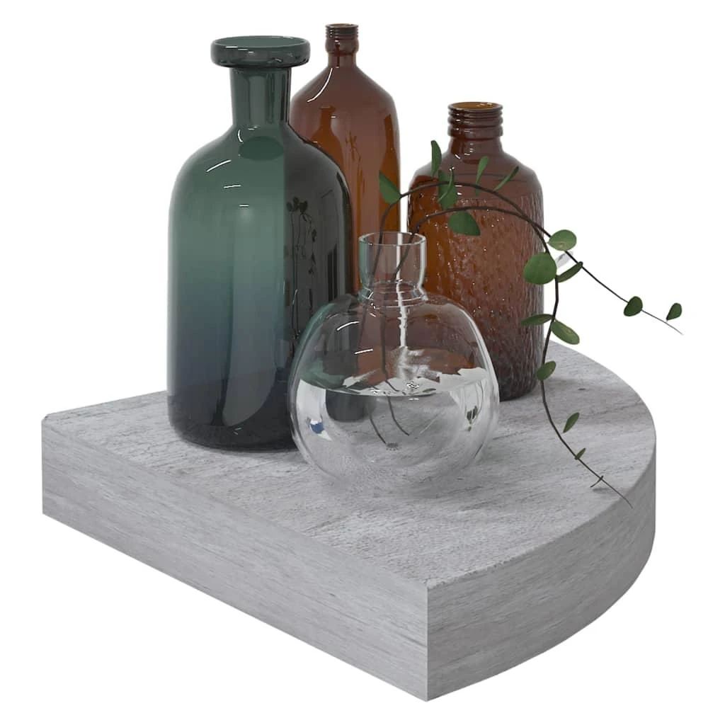 Sieninės kampinės lentynos, 2vnt., pilkos, 25x25x3,8cm, MDF