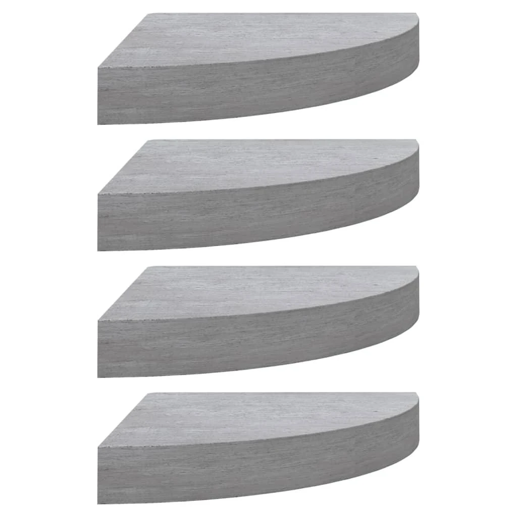 Sieninės kampinės lentynos, 4vnt., pilkos, 35x35x3,8cm, MDF