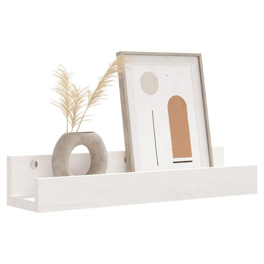 Sieninės lentynos, 2vnt., baltos, 50x12x9cm, pušies masyvas