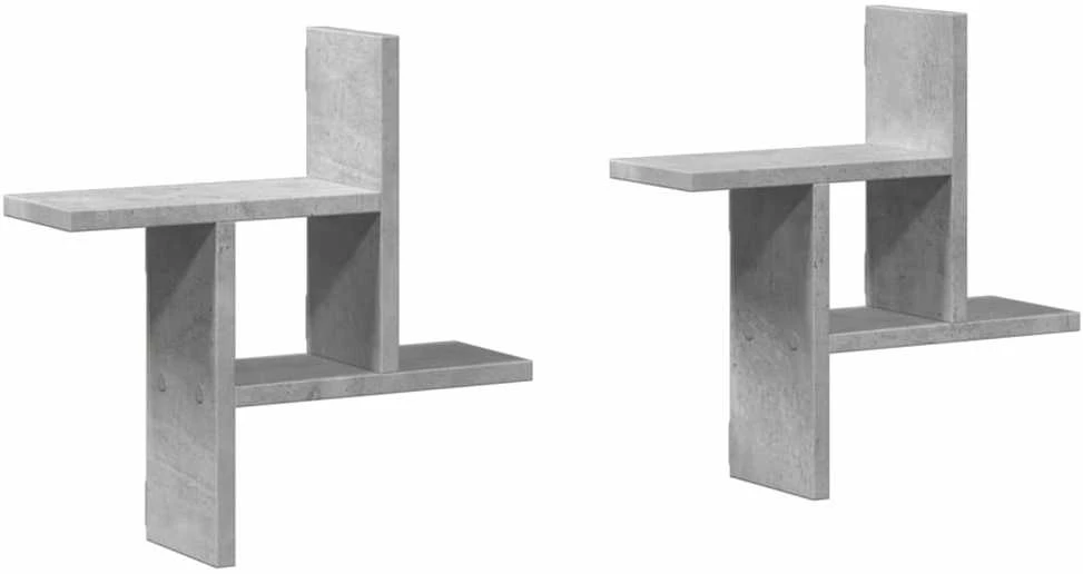 Sieninės lentynos, 2vnt., betono, 38x12x38cm, apdirbta mediena