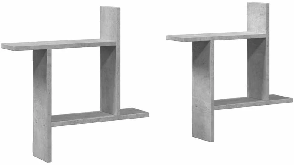 Sieninės lentynos, 2vnt., betono, 50x12x50cm, apdirbta mediena