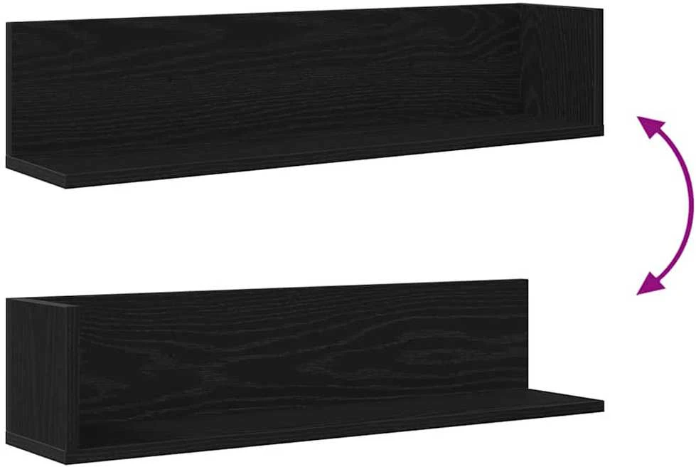 Sieninės lentynos, 2vnt., juodos, 75x16,5x16,5cm, mediena