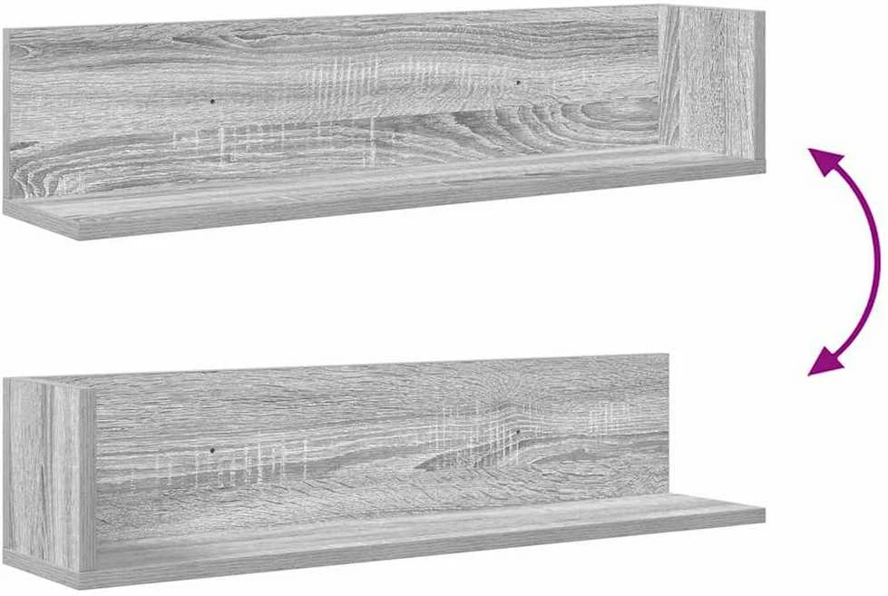 Sieninės lentynos, 2vnt., pilkos, 75x16,5x16,5cm, mediena