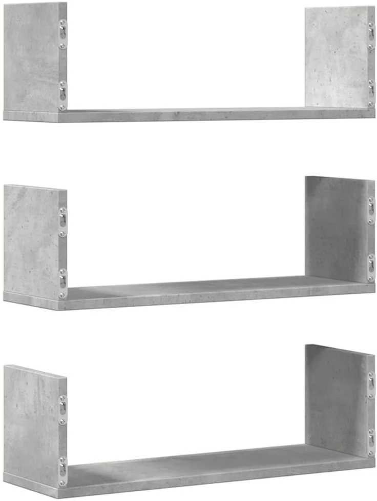 Sieninės lentynos, 3vnt., betono, 58x18x18cm, apdirbta mediena